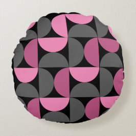 Cojín Redondo MidCentury Moderno rosa, negro y gris