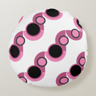 Cojín Redondo MidCentury Moderno rosa, negro y gris