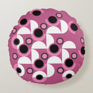 Cojín Redondo MidCentury Moderno rosa, negro y gris
