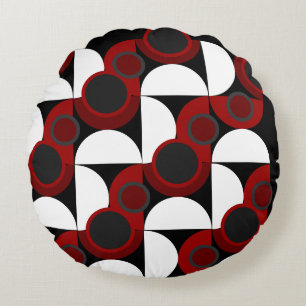 Cojín Redondo MidCentury Rojo moderno, negro y gris