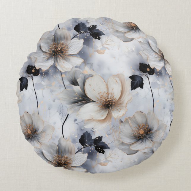 Cojín Redondo Midnight Bloom Floral Duvet Cover – Elegant  (Anverso)