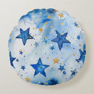 Cojín Redondo Midnight Dream Starry Watercolor