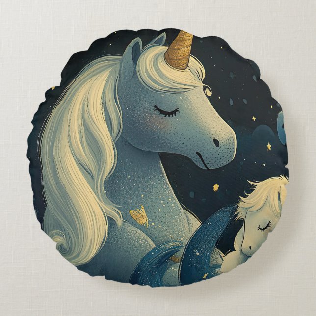 Cojín Redondo Midnight Unicorn Slumber Fiesta (Anverso)