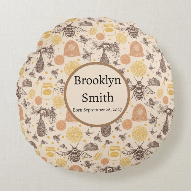 Cojín Redondo Miel virgen personalizada Bumblebee (Anverso)