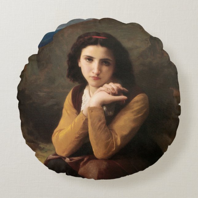Cojín Redondo Mignon Innocence of Adolescent Chica, Bouguereau (Anverso)