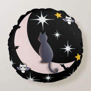 Cojín Redondo Mikitiez gato negro bat halloween otoño luna de in