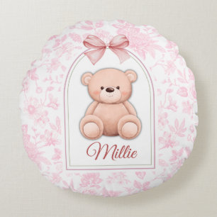 Cojín Redondo Millie Diseño de guardería de osito rosado perso