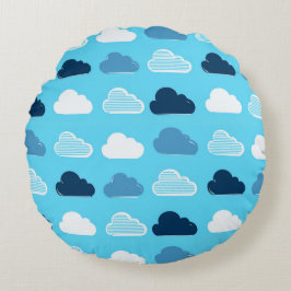 Cojín Redondo Minimal Clouds Pattern – Blue Sky Vibes