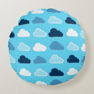 Cojín Redondo Minimal Clouds Pattern – Blue Sky Vibes