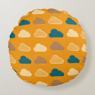 Cojín Redondo Minimal Clouds Pattern – Orange Sky Vibes