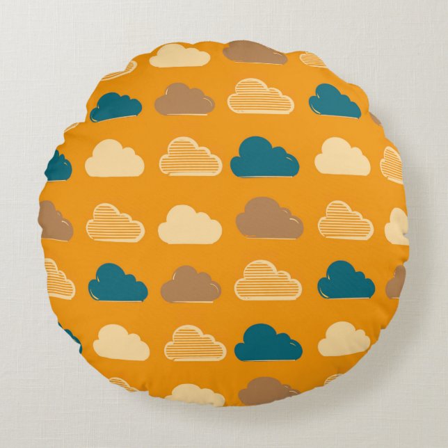 Cojín Redondo Minimal Clouds Pattern – Orange Sky Vibes (Anverso)