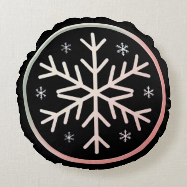 Cojín Redondo Minimal Snowflake Icon –  Winter Holiday design  (Anverso)