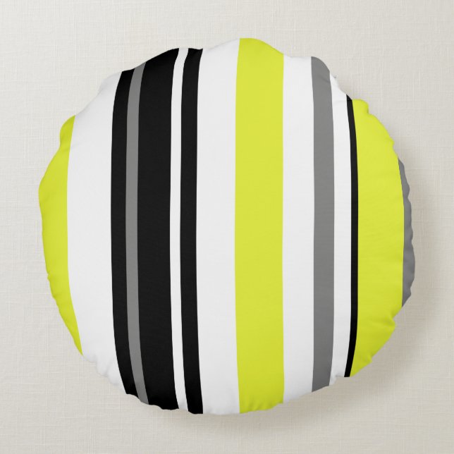 Cojín Redondo Minimalismo Amarillo Rayas Negras (Reverso)