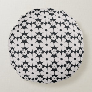 Cojín Redondo Minimalist black & white daisy pattern