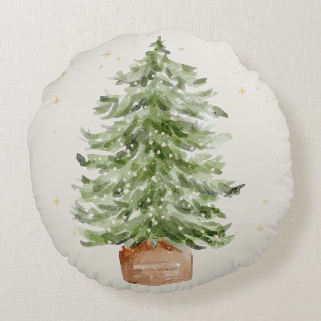 Cojín Redondo Minimalist Christmas Tree Round Throw Pillow (Reverso)