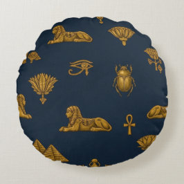 Cojín Redondo Minimalist Navy & Antique Gold Egyptian Pattern