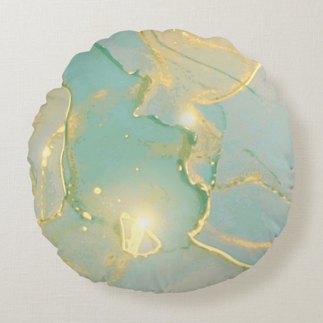 Cojín Redondo Mint Green Gold Marble: Texturado (Anverso)