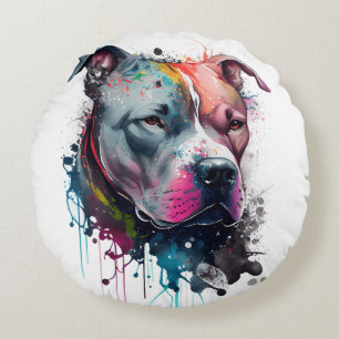 Cojín Redondo Mirada seria + corazón amable: pitbull