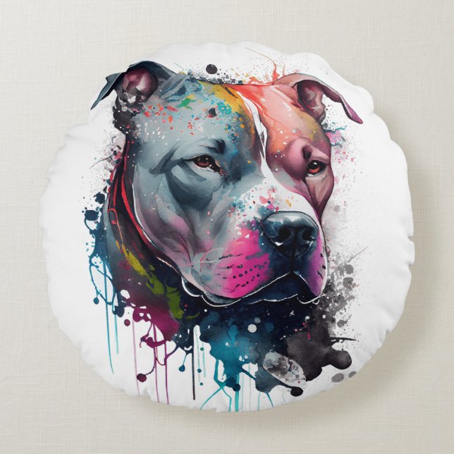 Cojín Redondo Mirada seria + corazón amable: pitbull (Anverso)