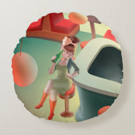 Cojín Redondo Miss Meow - Serie nocturna de bares