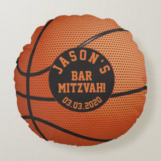 Cojín Redondo Mitzvah Naranja Black Basketball Bar