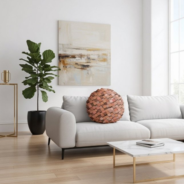 Cojín Redondo "Mocha Mocha Mousse Trendy Cubo Geométrico 3D (Subido por el creador)