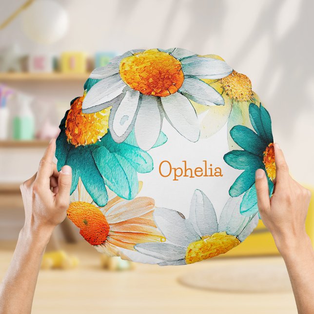 Cojín Redondo Moda Boho Flores silvestres Daisies Nursera del pa (Subido por el creador)