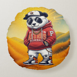 Cojín Redondo Moda de Panda Adorable – Outfit de Panda Encantado