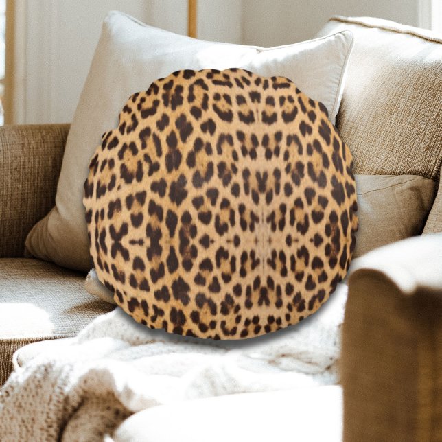 Cojín Redondo moda de safari salvaje elegante y trendy impresión (trendy stylish wild safari fashion leopard print round pillow)