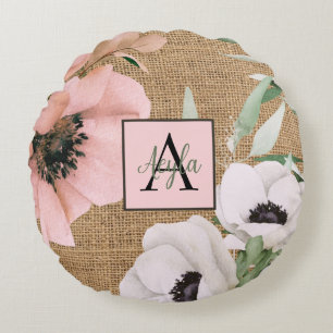 Cojín Redondo Moda del país Floral Burlap