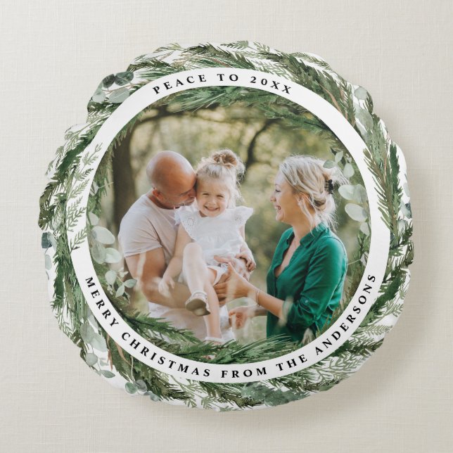 Cojín Redondo moda foliage moderna Navidades elegantes de eucali (Anverso)