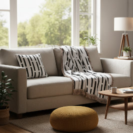 Cojín Redondo Moda Monocroma moderna en blanco y negro con rayas