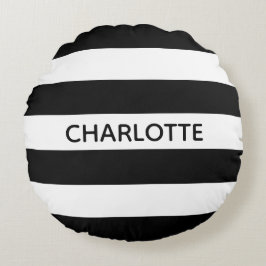 Cojín Redondo Moda rayas negras y blancas monograma nombre perso