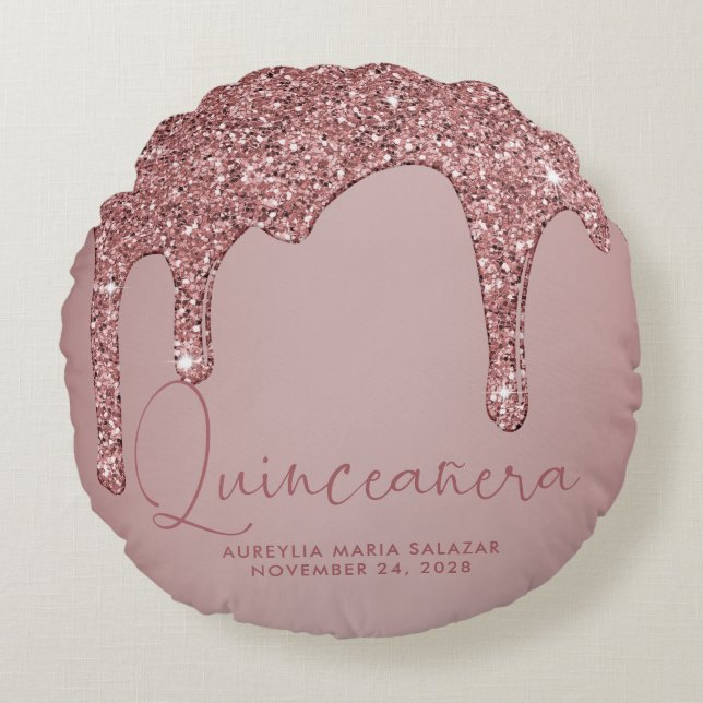 Cojín Redondo Moda Rosa de oro Perforaciones Purpurinas de espum (Anverso)