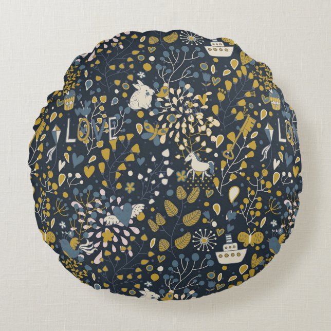 Cojín Redondo Modelo abstracto del vintage (Anverso)