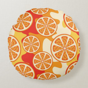 Cojín Redondo Modelo anaranjado retro de la fruta cítrica