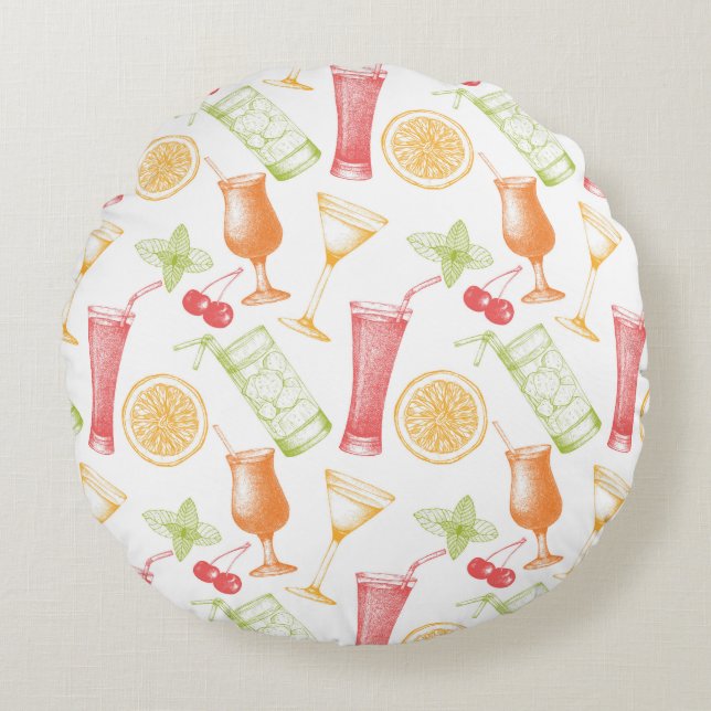 Cojín Redondo Modelo bosquejado del cóctel (Anverso)
