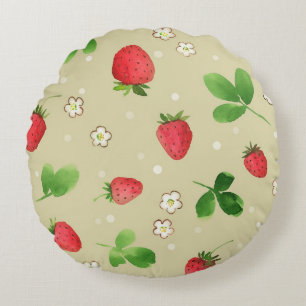 Cojín Redondo Modelo de las fresas de la acuarela