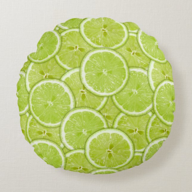 Cojín Redondo Modelo de las rebanadas verdes de la cal (Anverso)