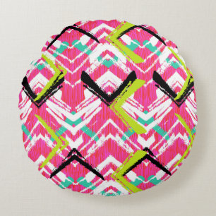 Cojín Redondo Modelo de zigzag rosado dibujado mano