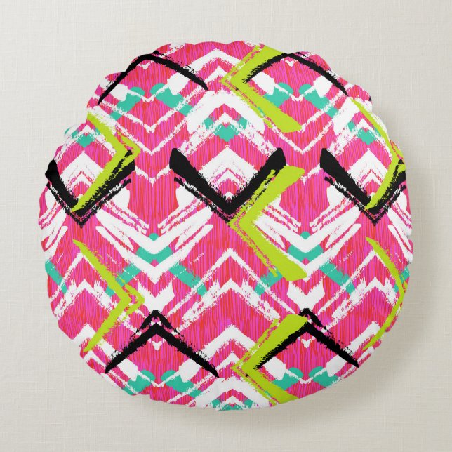 Cojín Redondo Modelo de zigzag rosado dibujado mano (Anverso)