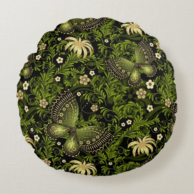 Cojín Redondo Modelo del Verde-oro de la primavera (Anverso)