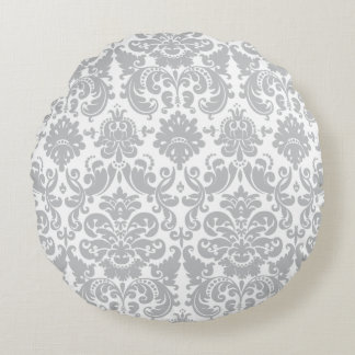 Cojín Redondo Modelo elegante gris y blanco del damasco