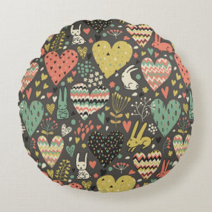 Cojín Redondo Modelo lindo de los conejitos del amor con los
