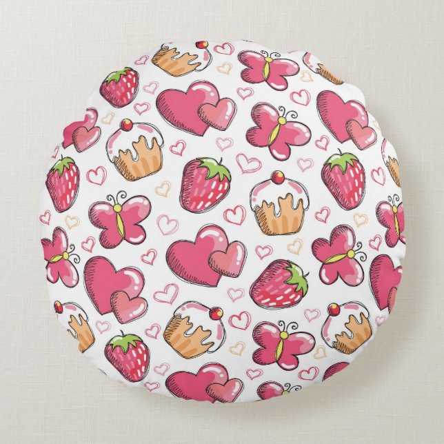 Cojín Redondo modelo romántico de la comida (Anverso)