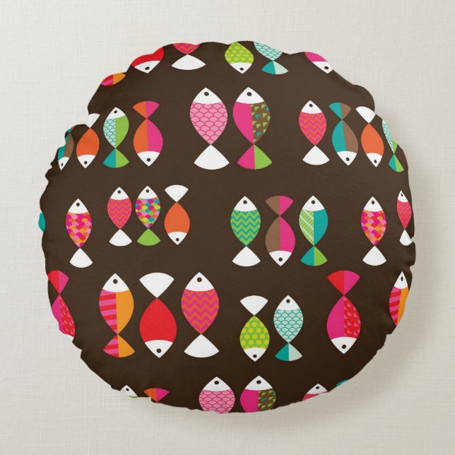 Cojín Redondo Modelo subacuático 2 de los pescados retros (Anverso)