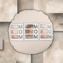 Cojín Redondo Modern 3 Photo Grid Mom Birthday Keepsake