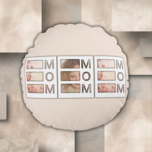 Cojín Redondo Modern 3 Photo Grid Mom Birthday Keepsake (Subido por el creador)