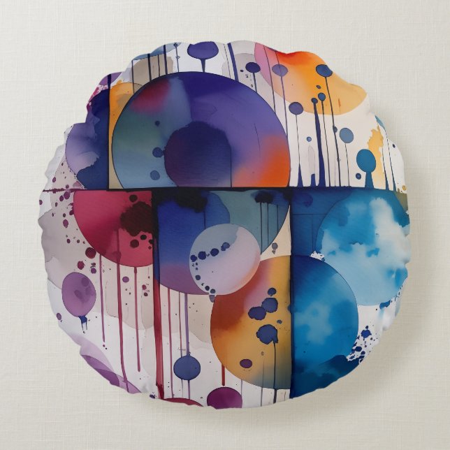Cojín Redondo Modern Abstract Geometric Circles (Anverso)