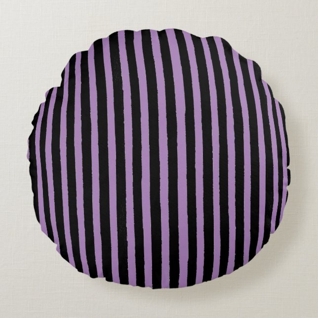 Cojín Redondo Modern, Black Purple Stripes (Anverso)